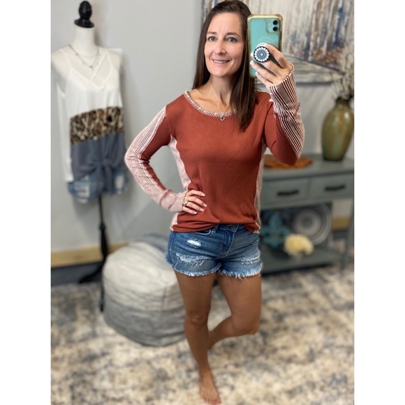 ❤️‍🔥Thumbhole Ribbed Contrast Soft Long Sleeve Top Rust 3621 - Picture 8 of 9